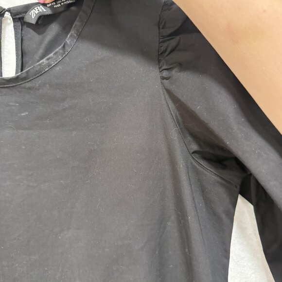 ZARA Dress Womens Extra Small Black Puff Sleeve Tiered Maxi Cotton High Low - Picture 5 of 11